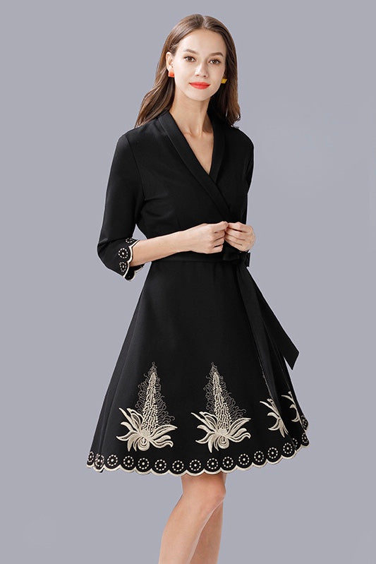 Floral Embroidered Midi Dress - Fit and Flare Dress | Dress Album 3XL (US 12) Floral Embroidered Midi Dress - Fit and Flare Dress | Dress Album 3XL (US 12)
