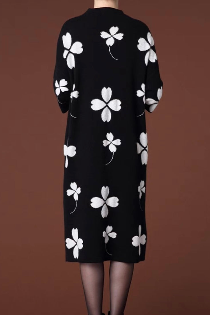Oversized Sweater Dress with Flower Print | Dress Album XL Oversized Sweater Dress with Flower Print | Dress Album XL