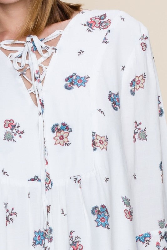 Floral Print Strappy Design Dress - Dress Album