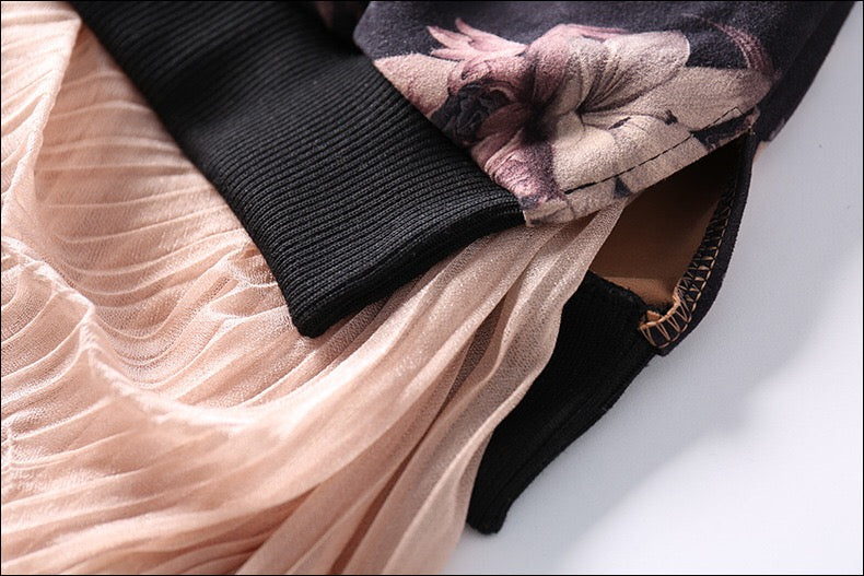 Oversized Sweatshirt Dress W/ Chiffon Hem