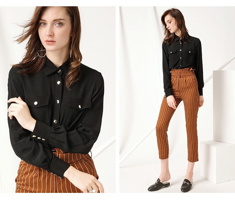 Shirt Collar Tencel Blouse