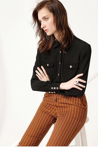 Shirt Collar Tencel Blouse