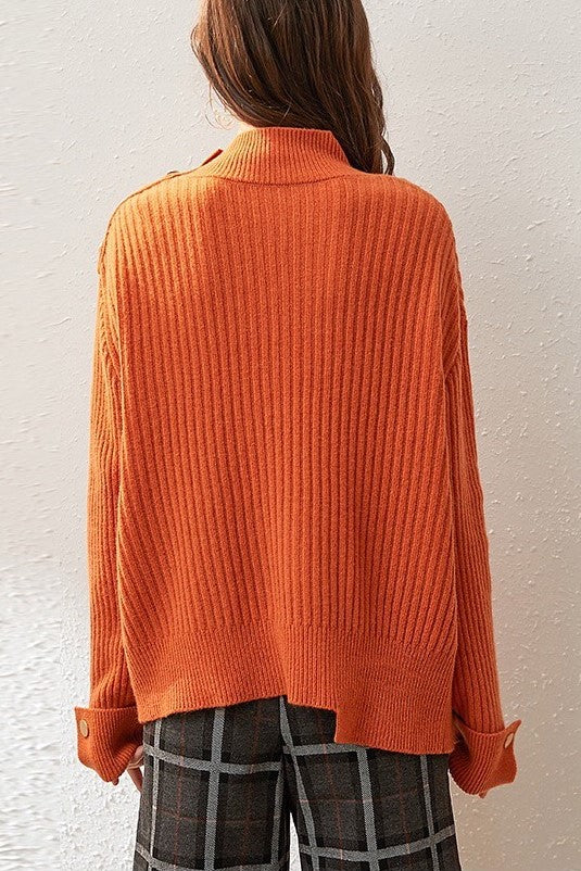 Orange Wool Sweater W/ Gold Buttons