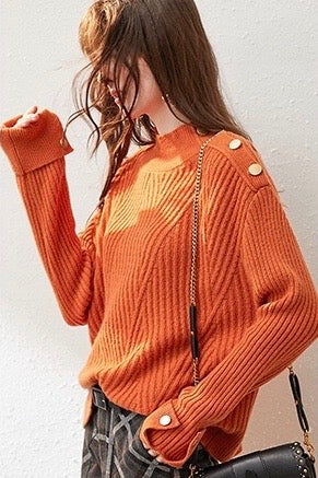 Orange Wool Sweater W/ Gold Buttons