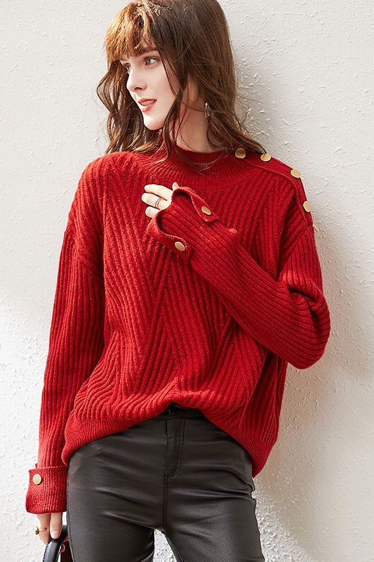 Red Wool Sweater W/ Gold Buttons