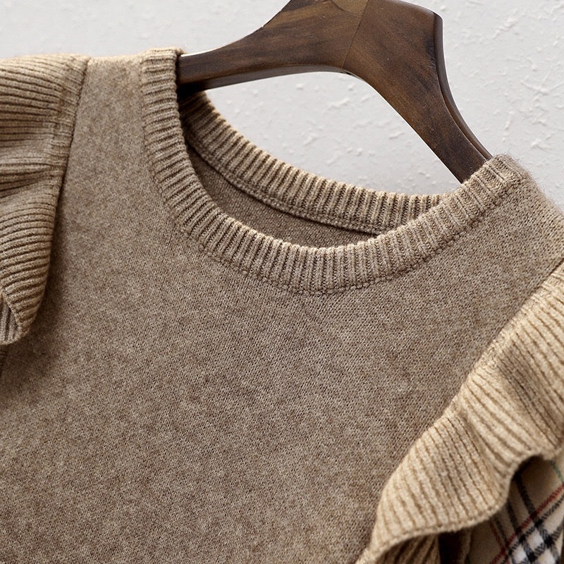 Knit Dress W/ Plaid Sleeve