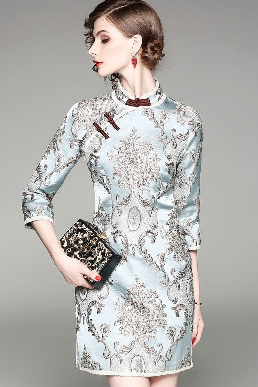 Jacquard Flower Qipao Dress