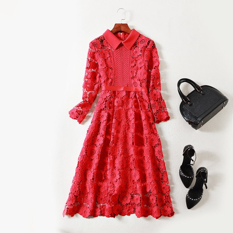 Red All Over Lace Dress