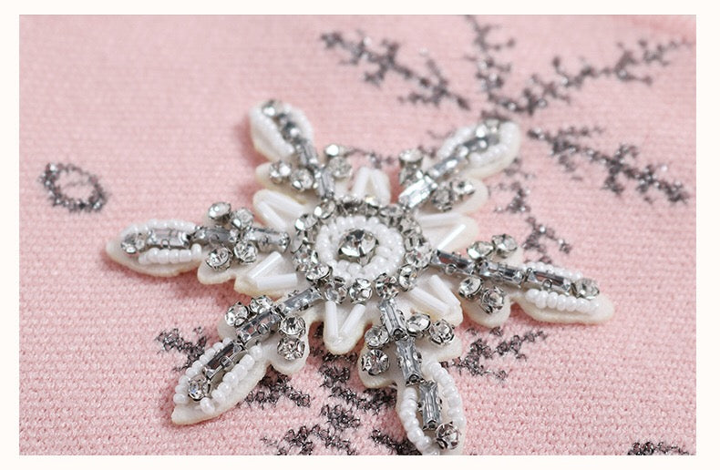 V Neck Snowflake Sweater Dress