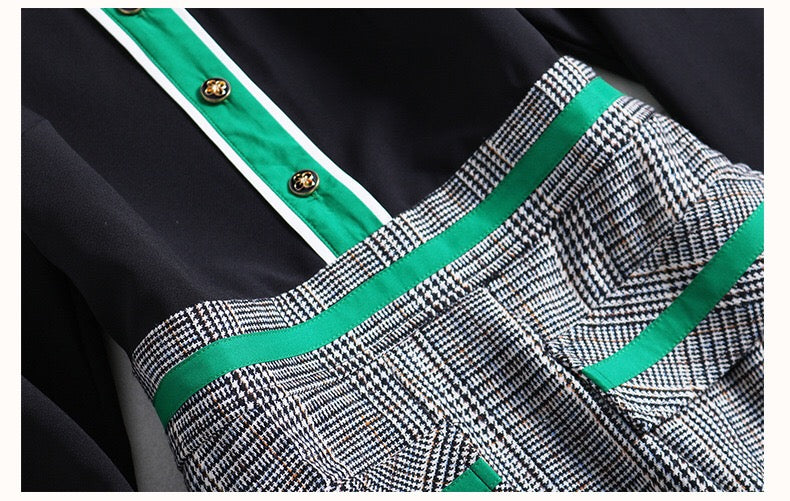 Shirt Collar Plaid Midi Dress