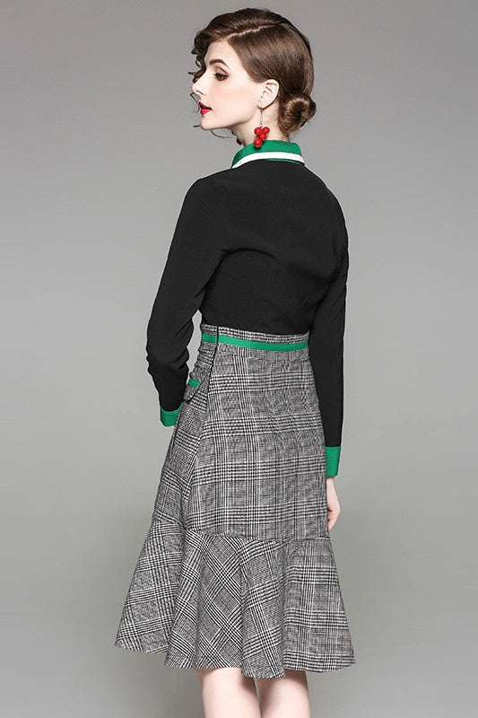 Shirt Collar Plaid Midi Dress