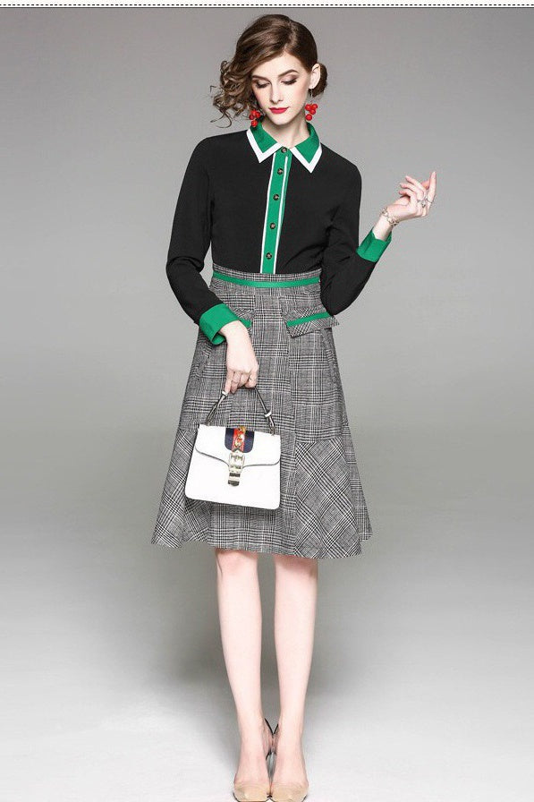 Shirt Collar Plaid Midi Dress