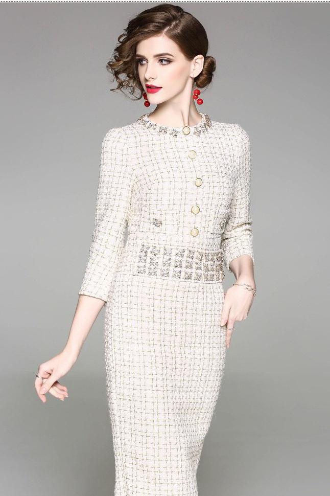 Gold Thread Sheath Dress With Bead Detail- Women's Dress | Dress Album Gold Thread Sheath Dress With Bead Detail- Women's Dress | Dress Album