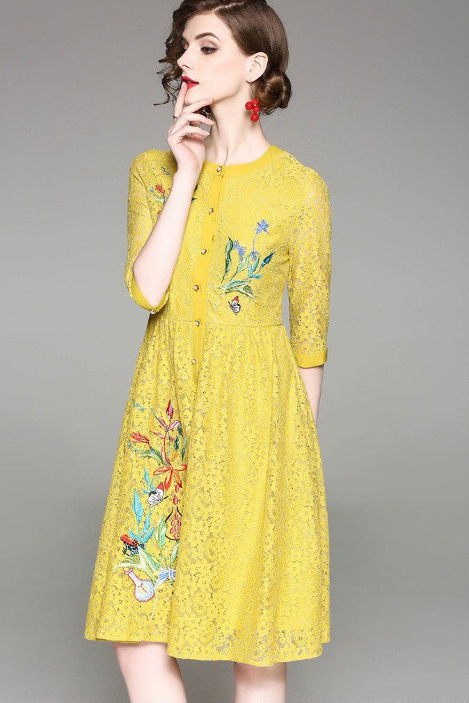 Floral Embroidered Lace Dress