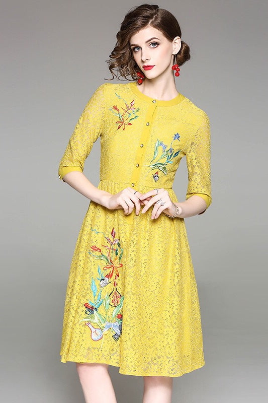 Floral Embroidered Lace Dress