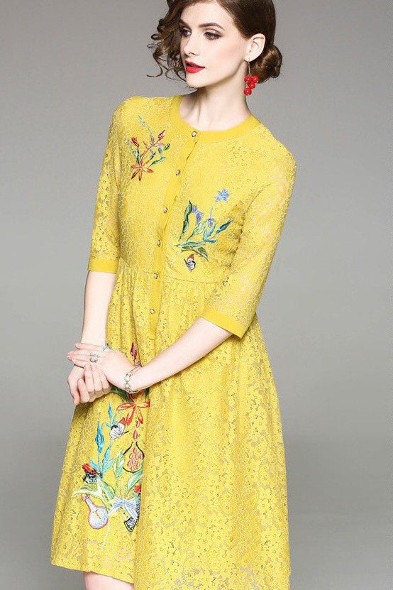 Floral Embroidered Lace Dress