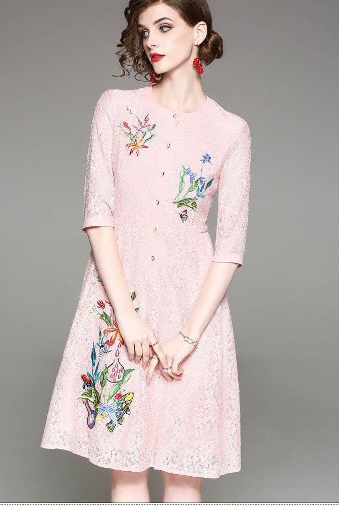 Floral Embroidered Lace Dress