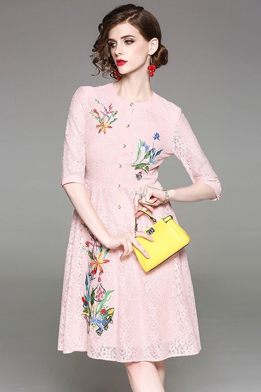 Floral Embroidered Lace Dress