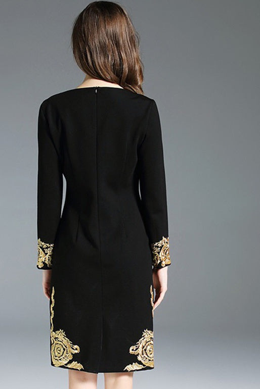 Black Dress W/ Gold Floral Detail