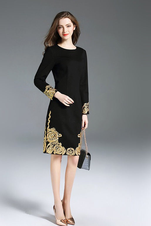 Black Dress W/ Gold Floral Detail