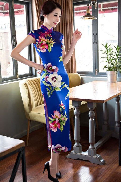 Floral Print Long Qipao Dress