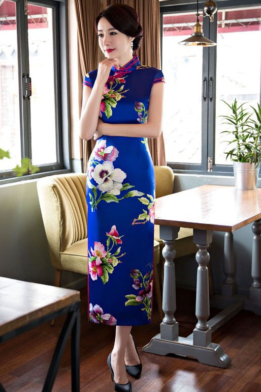 Floral Print Long Qipao Dress