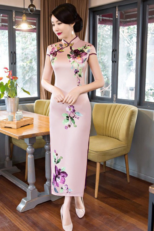 Floral Print Long Qipao Dress