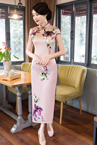 Floral Print Long Qipao Dress