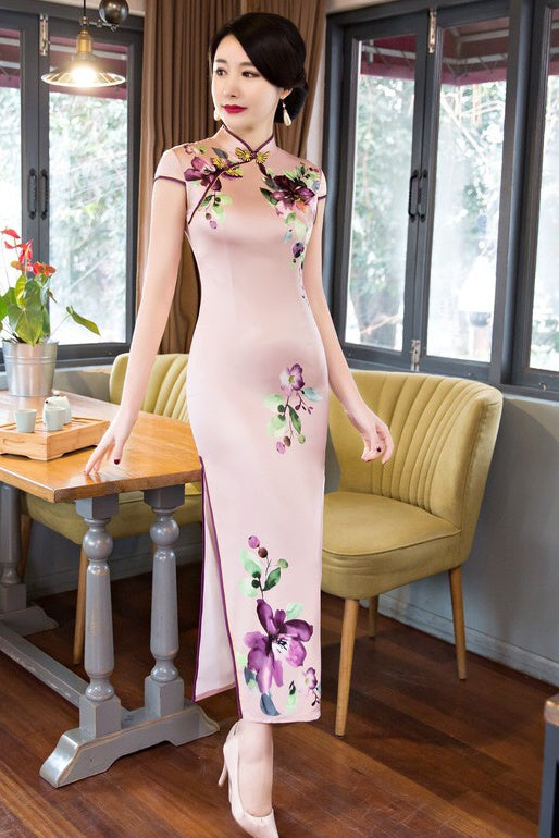 Floral Print Long Qipao Dress