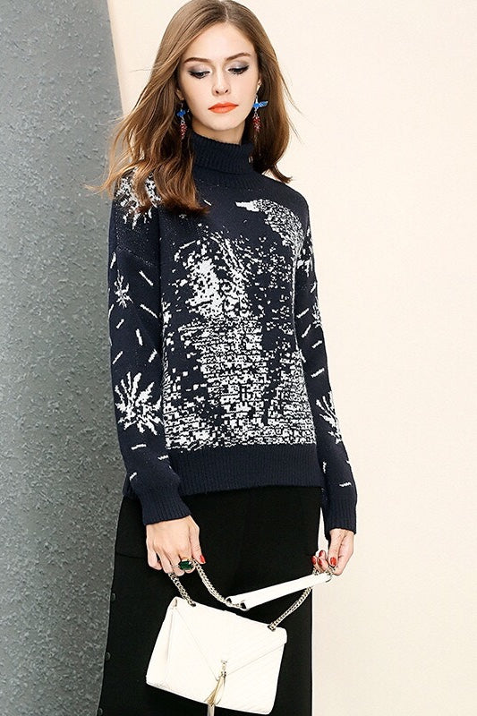 Navy Sweater W/ Snowflake Detail