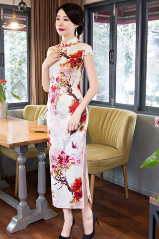 Floral Print Long Qipao Dress