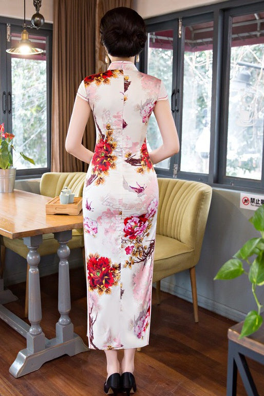 Floral Print Long Qipao Dress