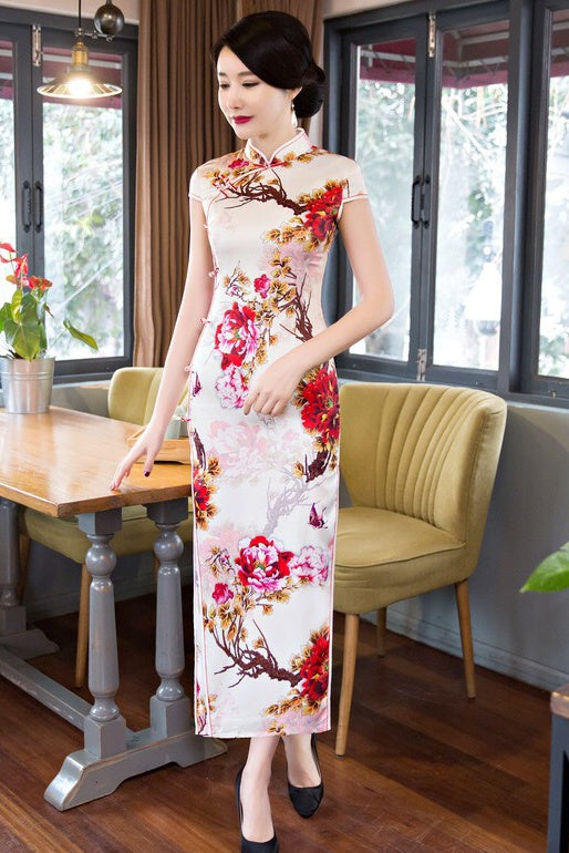 Floral Print Long Qipao Dress