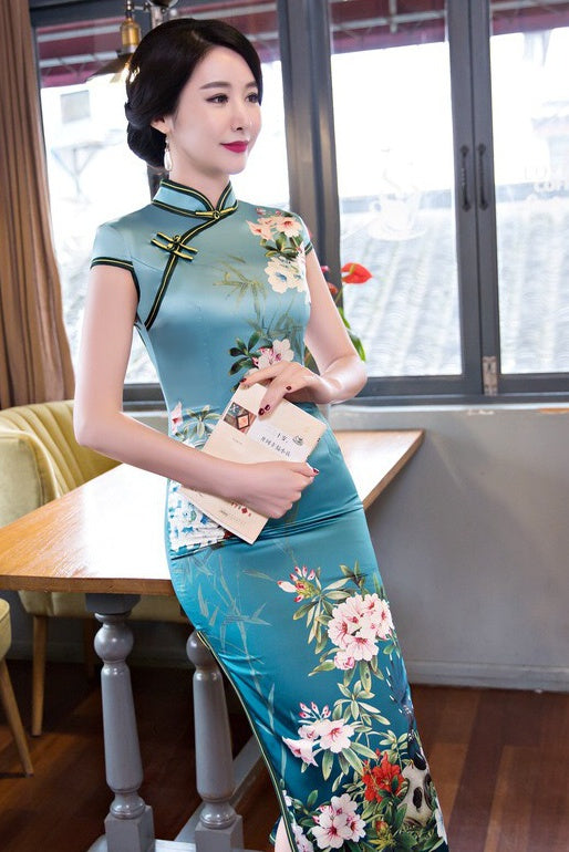 Floral Print Long Qipao Dress