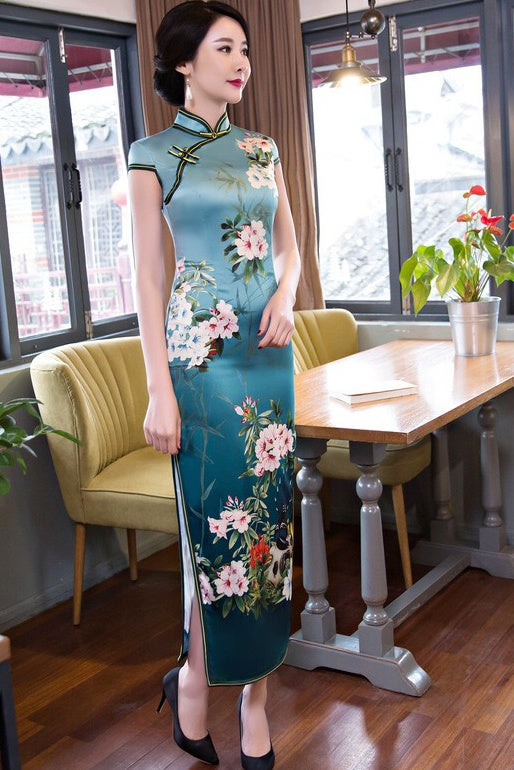 Floral Print Long Qipao Dress