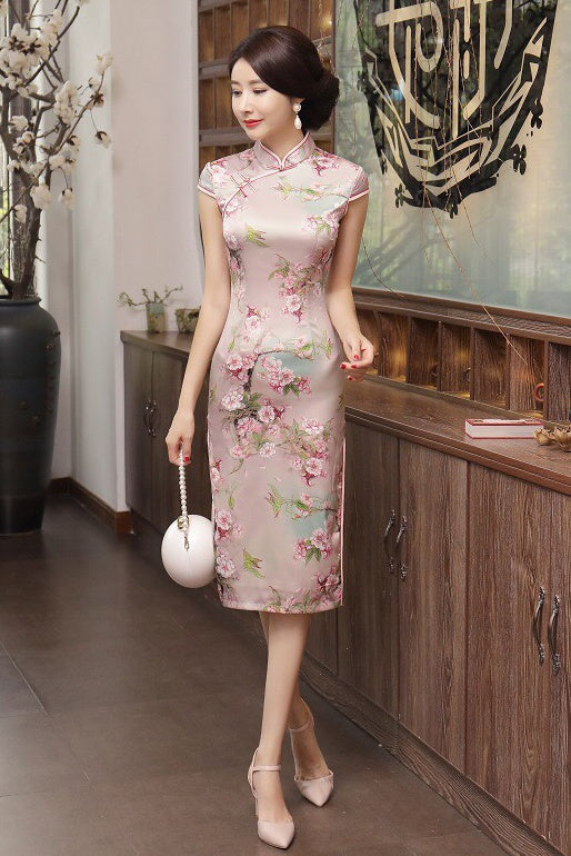 Floral Print Midi Qipao Dress