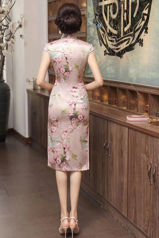 Floral Print Midi Qipao Dress
