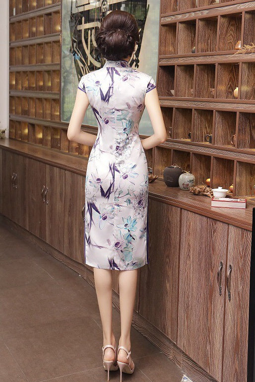Floral Print Midi Qipao Dress