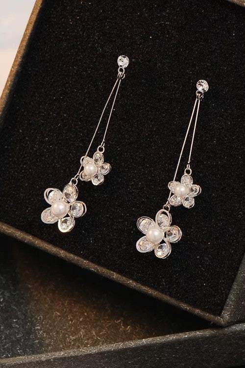 Two Flower Crystal Drop Earrings
