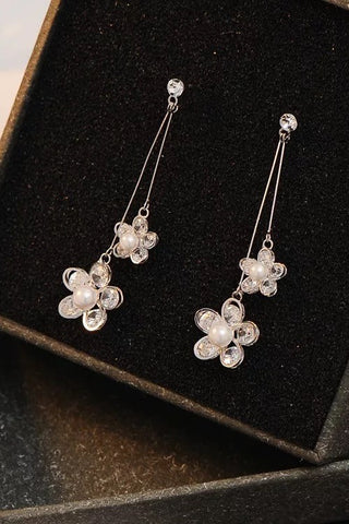 Two Flower Crystal Drop Earrings