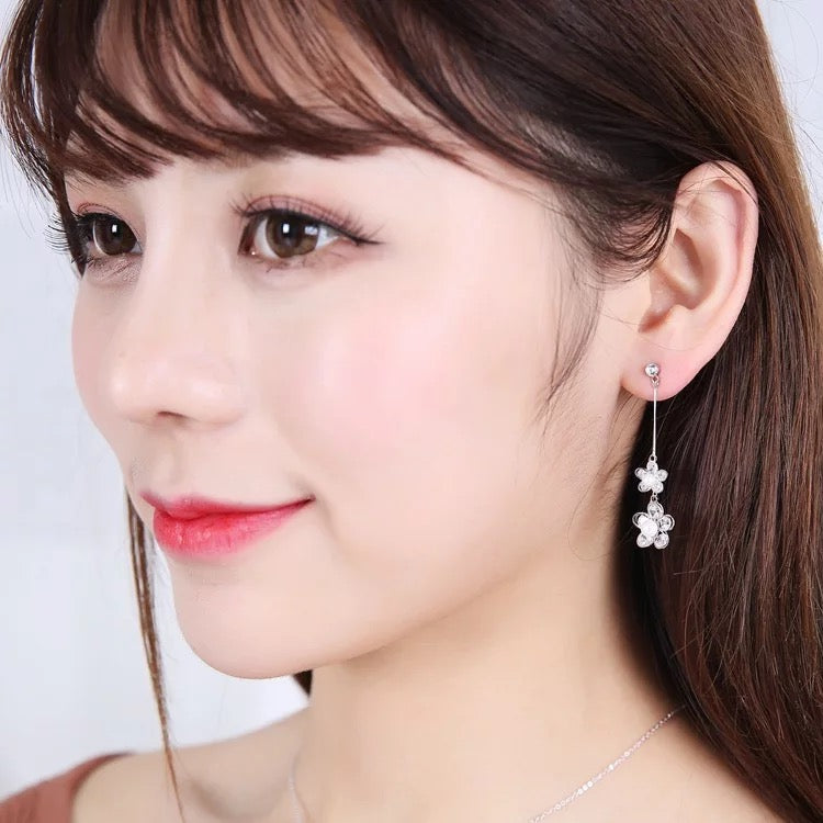 Two Flower Crystal Drop Earrings