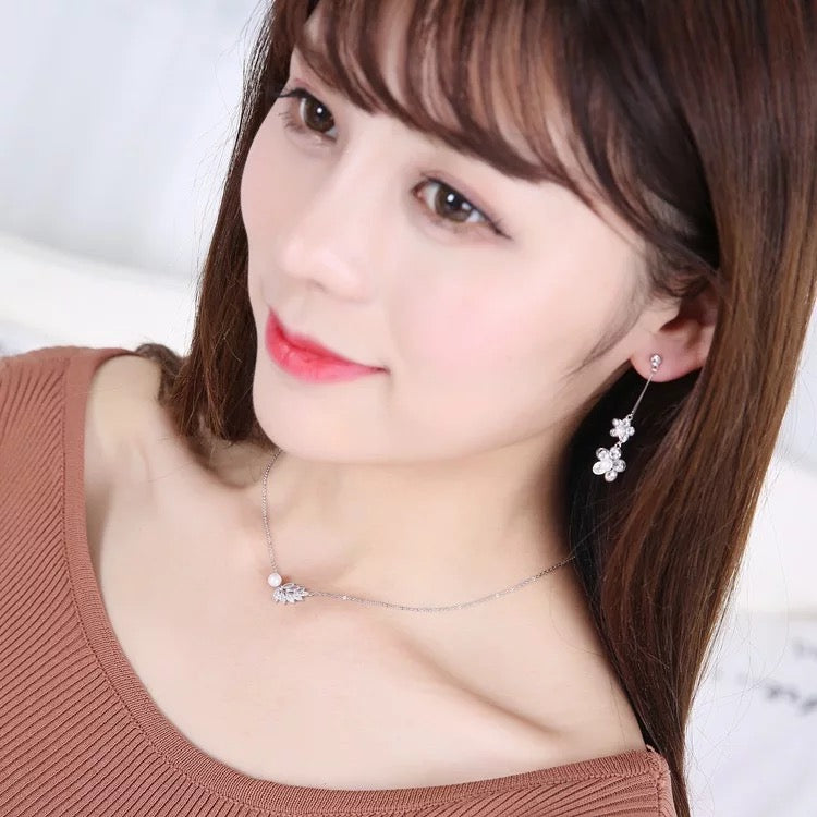 Two Flower Crystal Drop Earrings