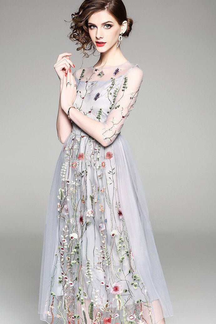 embroidered dresses Floral Embroidered Maxi Dress