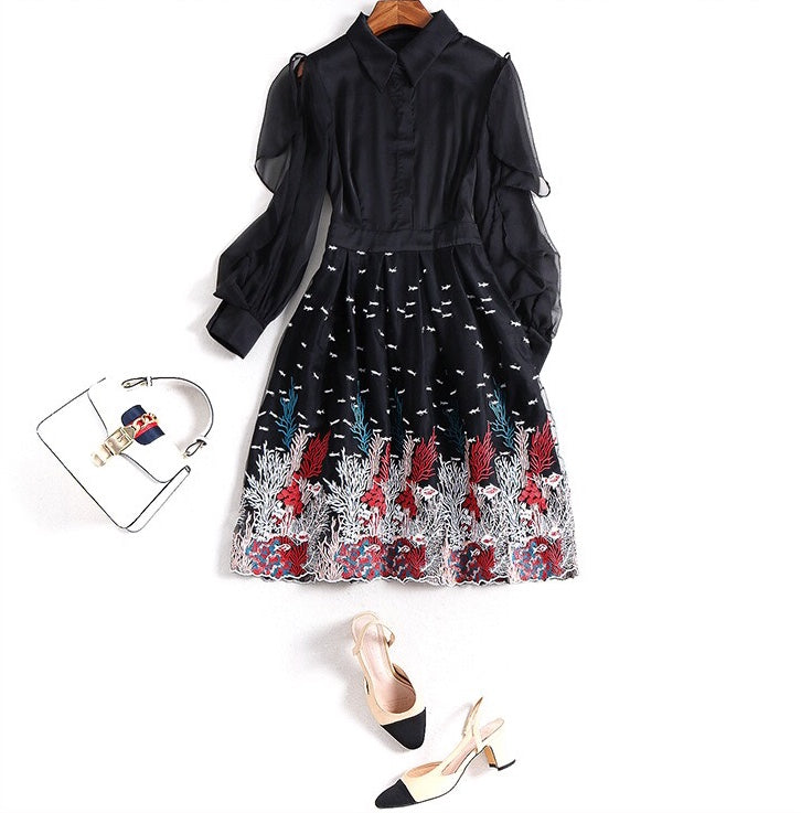 Slit Sleeve Embroidered Dress