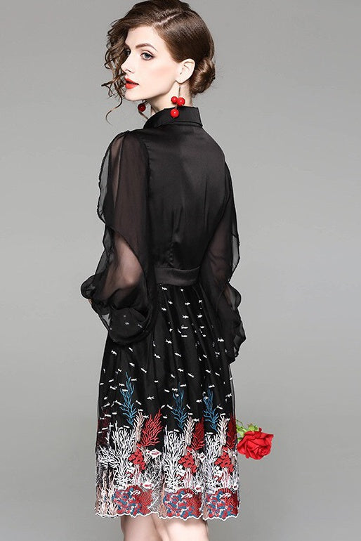 Slit Sleeve Embroidered Dress