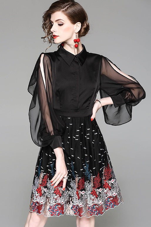 Slit Sleeve Embroidered Dress