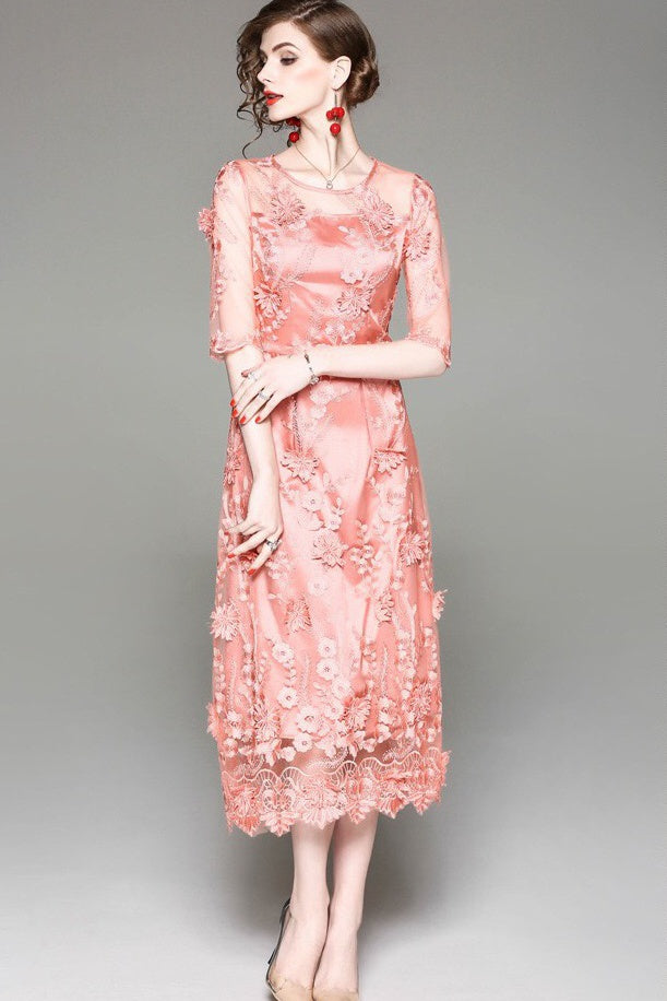 Lace Dress W/ Flower Detail