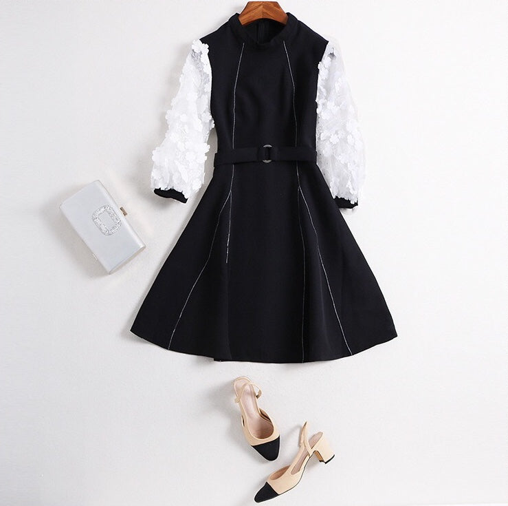 Skater Dress W/ Flower Sleeve