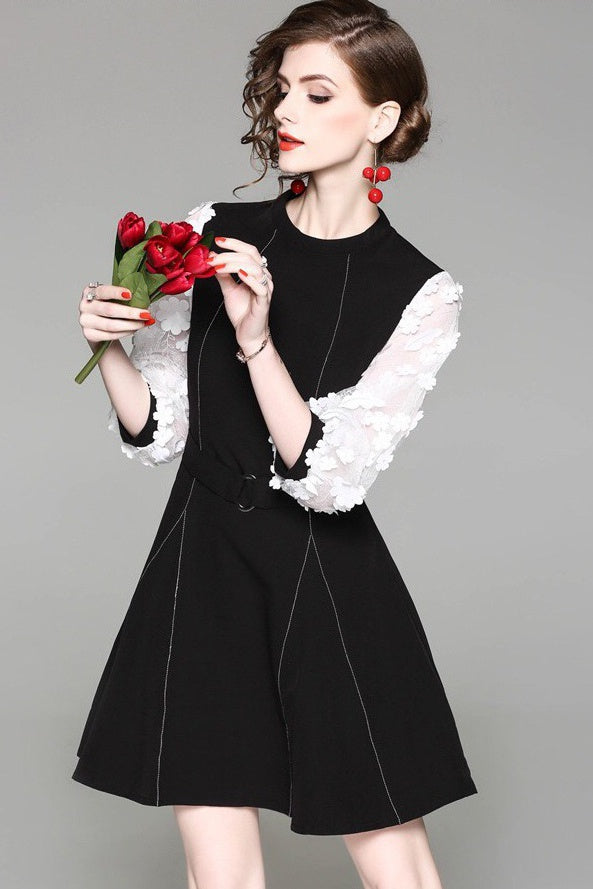 Skater Dress W/ Flower Sleeve