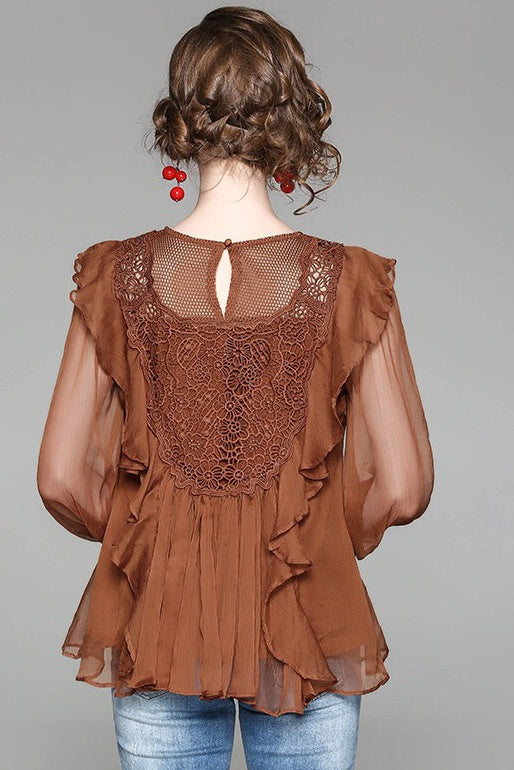 Chiffon Top W/ Lace and Ruffle Detail